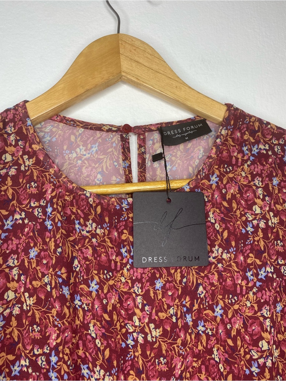 NWT Smocked ruffle mini dress floral Balloon Long sleeve Size M Maroon Wine - Picture 8 of 10